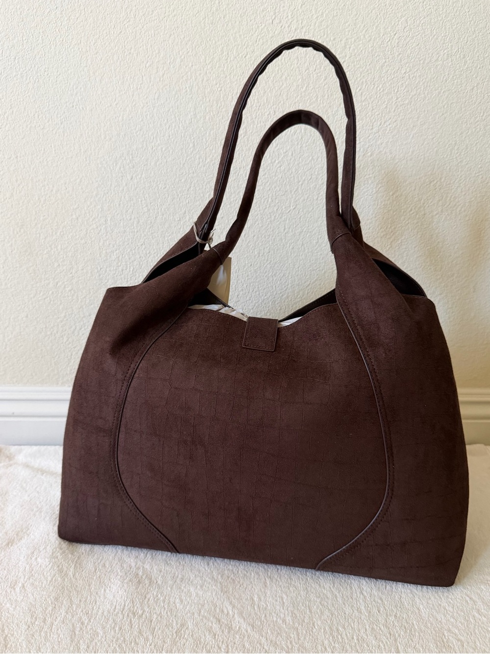 NWT A New Day Faux Suede Shoulder Tote Bag (brown with croc detail) - Picture 5 of 5